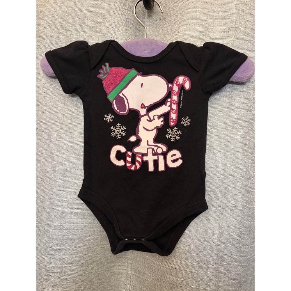 Peanuts Snoopy Christmas Bodysuit Black Short Sleeve Holiday Baby 3-6 Months